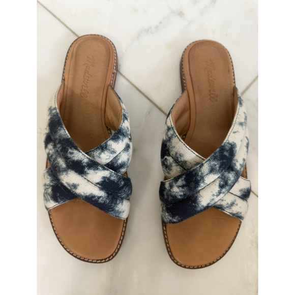 Madewell The Skyler Blue Tie Dye Leather Casual Flat Sandals Women Sz 8M US/39EU - Picture 3 of 7